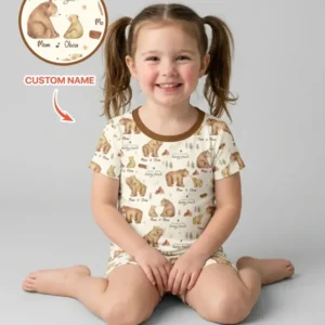 Love You Beary Much Mommy & Me Matching Bamboo Two Piece Short Sleeve Shorts Pajama Set