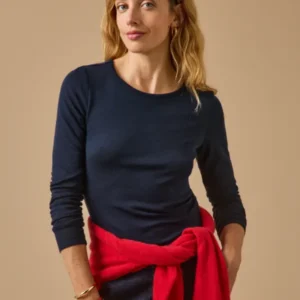 Damen-T-Shirt mit rundem Halsausschnitt aus Woll-Jersey