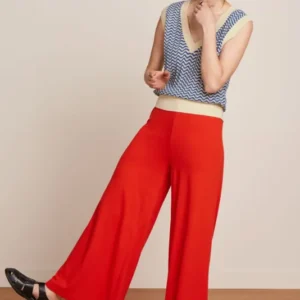 Border Palazzo Cropped Pants Milano Crepe - Fire Red