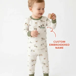 Custom Embroidered Name Mallard Duck Bamboo Two Piece Long Sleeve Pajama Set