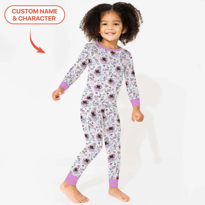 Doodle Little Mermaid Custom Name Bamboo Two Piece Long Sleeve Pajama Set (Copy)