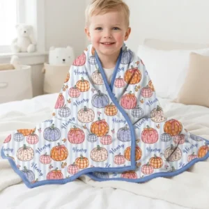 Custom Name Pumpkin Patch Bamboo Blanket