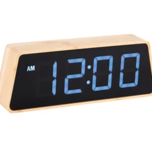 Bambus-LED-Wecker mit farbwechselnder LED-Anzeige, blaue Ziffern (AM)