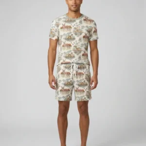 Vintage Hunting Season Daddy& Me Matching Bamboo Men Short Sleeve Short Pajama Set