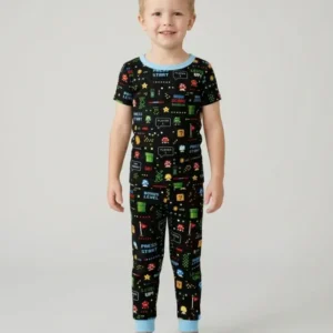 Pixel Game Lover Matching Bamboo Two Piece Short Sleeve Pajama Set