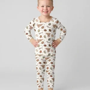 Custom Name Football Fall Season Bamboo Two Piece Long Sleeve Pajama Set