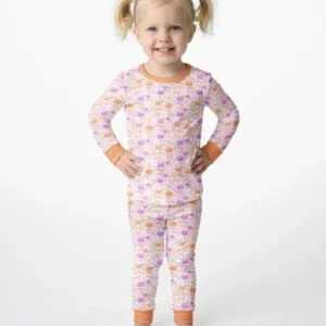 Pastel Pumpkins and Ghosts Bamboo Two Piece Long Sleeve Pajama Set
