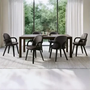 Advik and Celest 7-piece dining set with mocha finish mango wood table and brown vintage faux leather dark walnut chairs