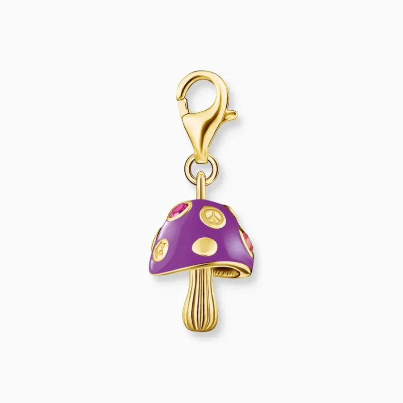 Thomas Sabo Charm-Anhänger Pilz lila Kaltemail, 18k vergoldet, mit Öse