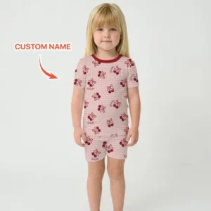 Cherry Mom and Me Bamboo Two Piece Short Sleeve Shorts Pajama Set