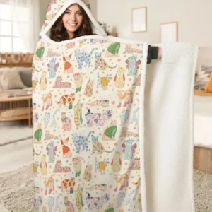 Whimsical Cat Parade Bamboo Wearable Hooded Blanket