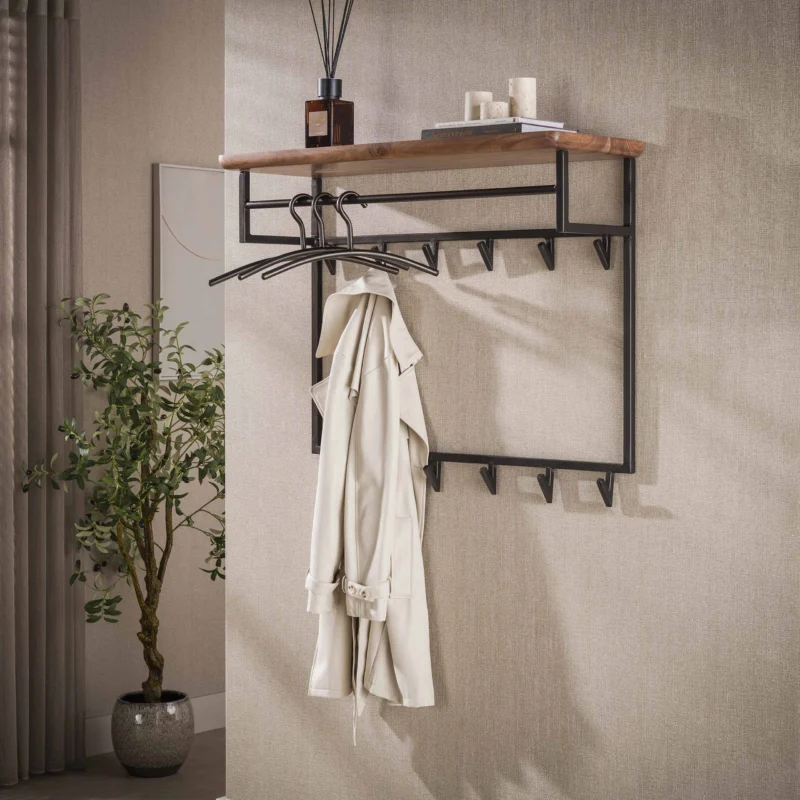 Garderobe Edge Curve hoch 12 Haken / Massiv Akazie braun