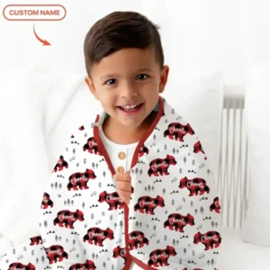 Custom Name Family Bear Matching Bamboo Blanket