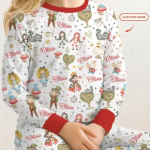 Whimsical Wonderland Tea Party Custom Name Bamboo Two Piece Long Sleeve Pajama Set