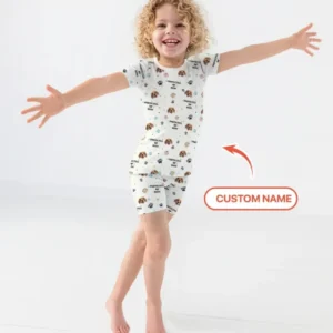 Custom Dogs Photo "Protected By" Bamboo Two Piece Short Sleeve Shorts Pajama Set