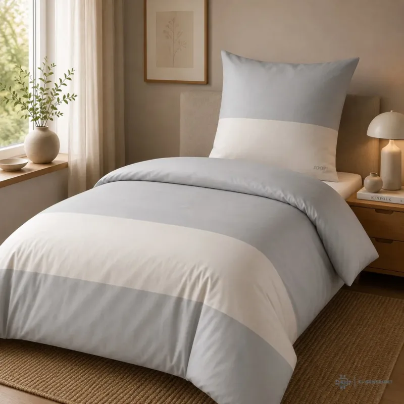Bettwäsche Mako Satin Split Grau mit Streifenmuster 135 x 200 cm