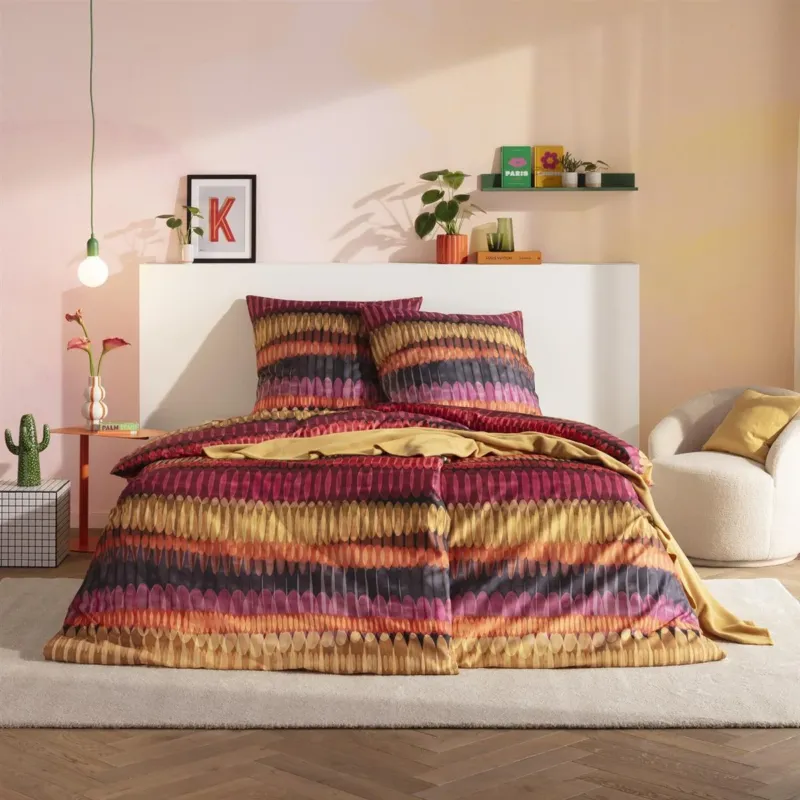 Bettwäsche Mako Satin Dawn Mehrfarbig mit Streifenmuster 135 x 200 cm, 155 x 220 cm