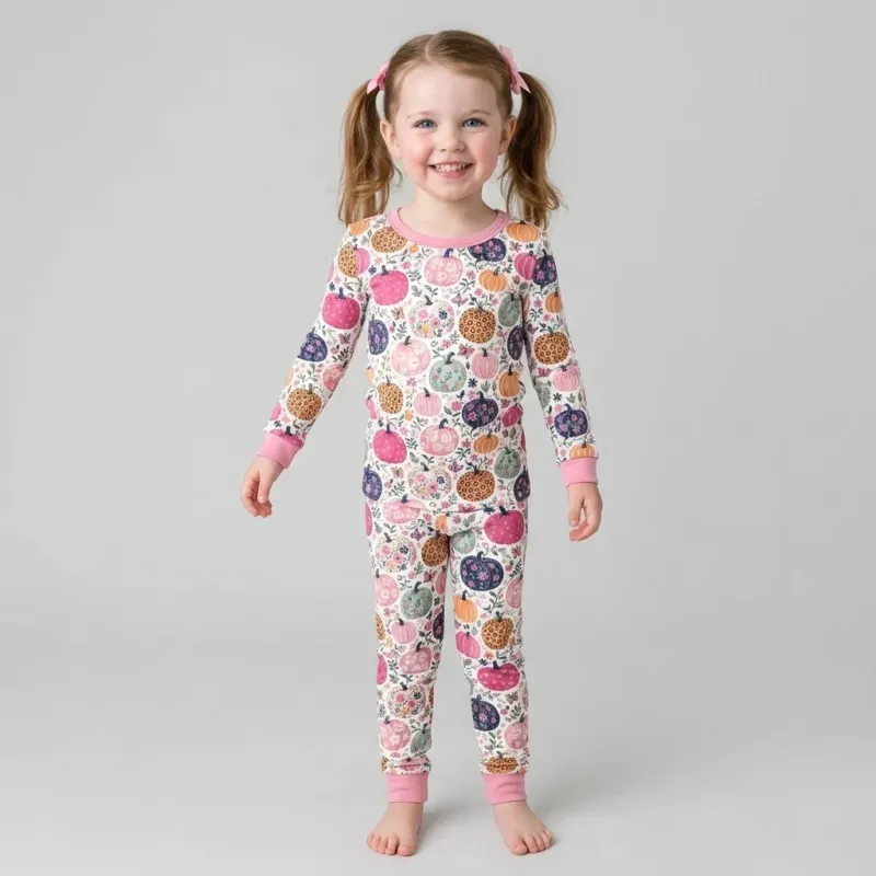 Floral Pumpkin Bamboo Two Piece Long Sleeve Pajama Set