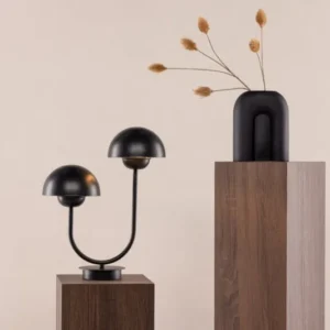 Tischlampe „Noir Duo“ – Elegante Schwarzstahl-Lampe mit Doppelkuppel