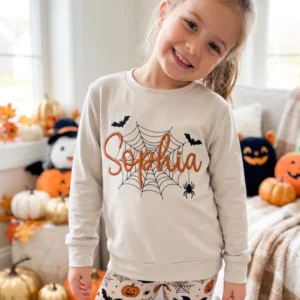 Custom Name Spider Web Embroidered Bamboo Crewneck Sweatshirt