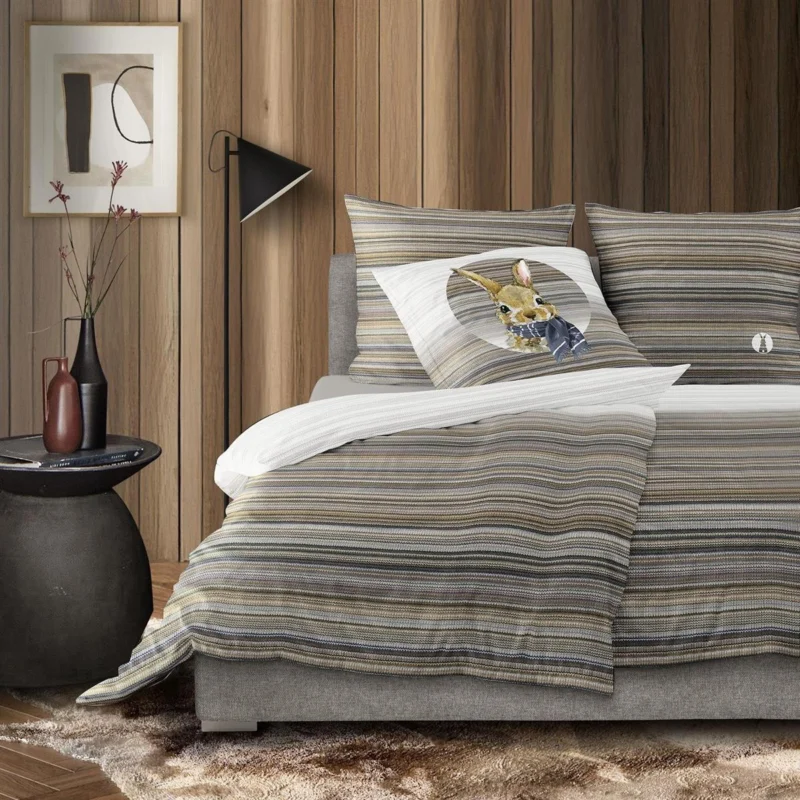 Bettwäsche Flausch Cotton Zobel Braun mit Streifenmuster 135 x 200 cm