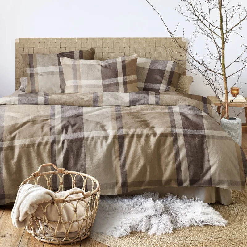 Irisette Biber Bettwäsche Panda 8680-80 kariert natur braun 135x200