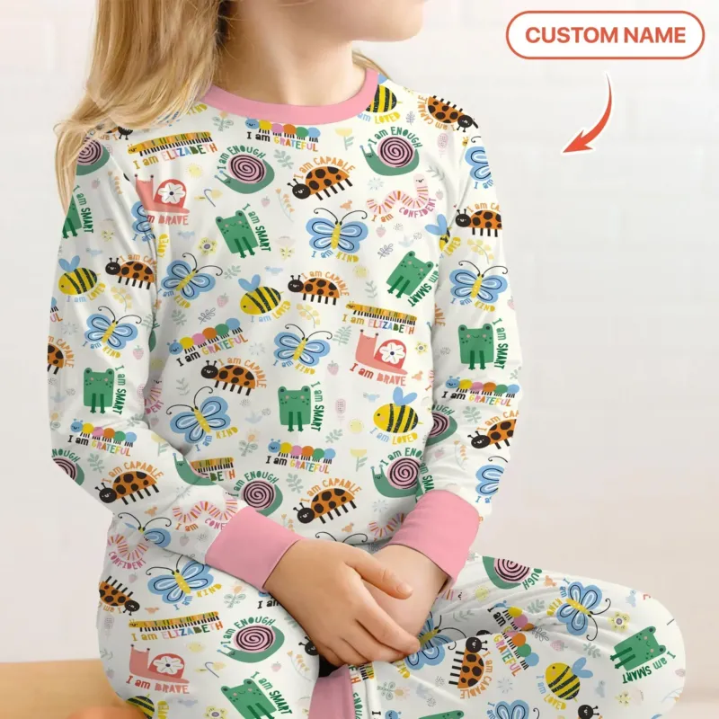 Spring Garden Custom Name Bamboo Two Piece Long Sleeve Pajama Set
