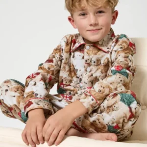Pyjama chaud ours teddy enfant beige et marron 1