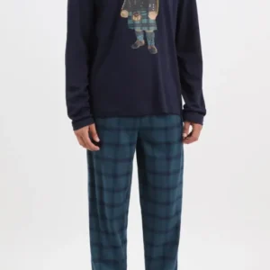 Pyjama long écossais Homme marine 1