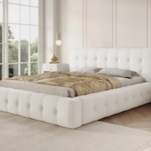 Designer Polsterbett Lena in Bouclé mit Stauraum