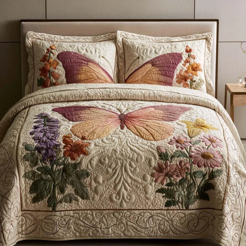 Butterfly Glow Bamboo Quilt Bedding Set