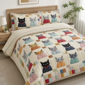 Cats In Pyjamas Bamboo Quilt Bedding Set