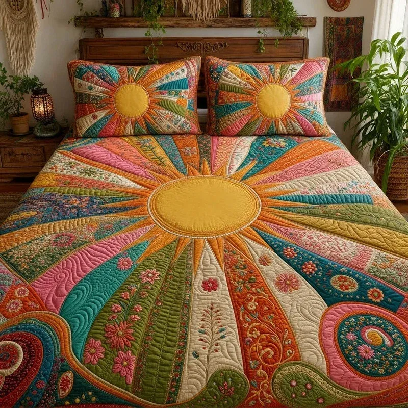 Colorful Rainbow Sun Bamboo Quilt Bedding Set