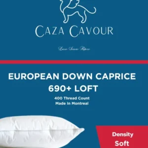 Caza Cavour Caprice 690+ Loft European down pillow with soft, plush fabric and down filling for luxurious comfort.
