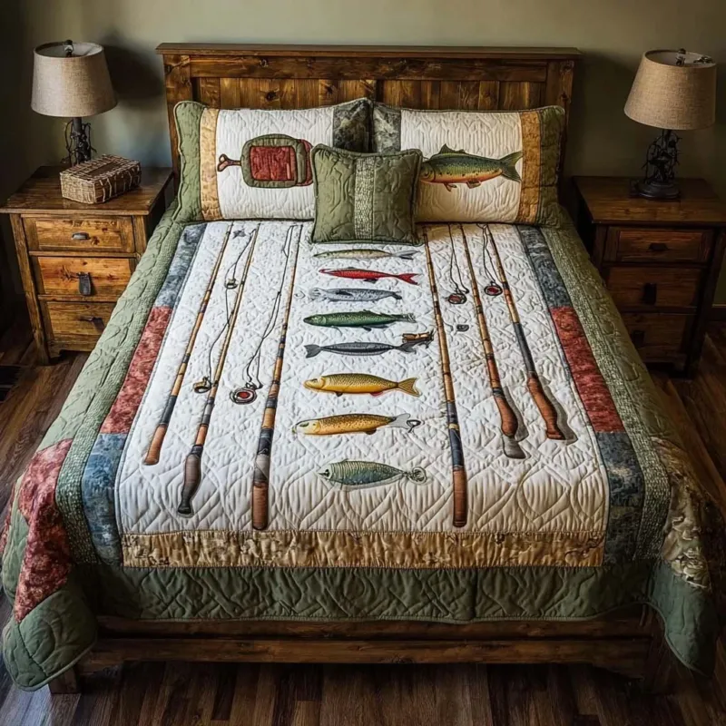Fishing Adventure Days Bamboo Quilt Bedding Set
