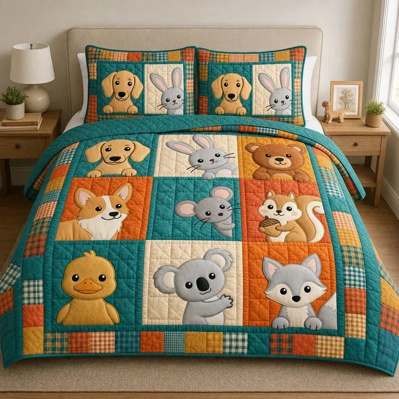 Friendly Snouts Club Bamboo Quilt Bedding Set