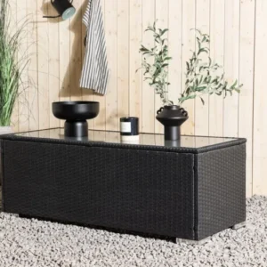 Garten Couchtisch Lena - Aus Rattan und Glas in Schwarz