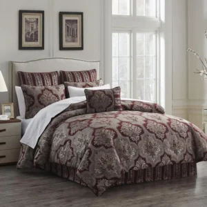 Chenille Woven Jacquard 6-Piece Comforter Set QUEEN RED