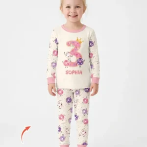 Custom Birthday Donut Bamboo Two Piece Long Sleeve Pajama Set