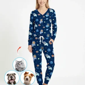 Astronaut Custom Pet Image Family Matching Bamboo Women Pajama Set