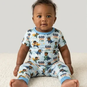 God Says I Am Black Superheroes Bamboo Two Piece Short Sleeve Pajama Set