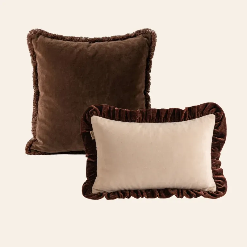 Kotabo sierkussenset Annabelle – Set van 2 kussens – Chocolate Chic & Butter Beige x Chocolate Chic