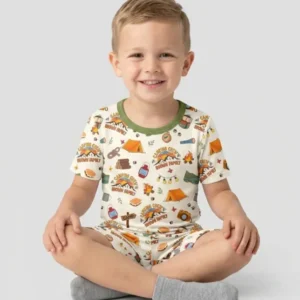 Custom Name Camping Crew Family Matching Bamboo Two Piece Short Sleeve Shorts Pajama Set