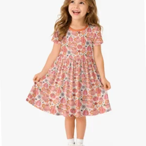 Pink Ghost Pumpkin Fall Floral Halloween Bamboo Twirl Dress