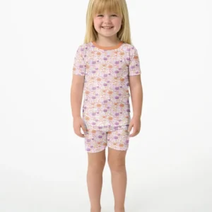 Pastel Pumpkins and Ghosts Bamboo Two Piece Short Sleeve Shorts Pajama Set