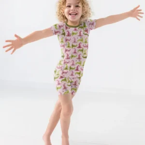 Pink Witch Hat Halloween Bamboo Two Piece Short Sleeve Shorts Pajama Set