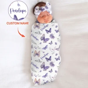 Custom Name Lilac Bloom swaddle blanket