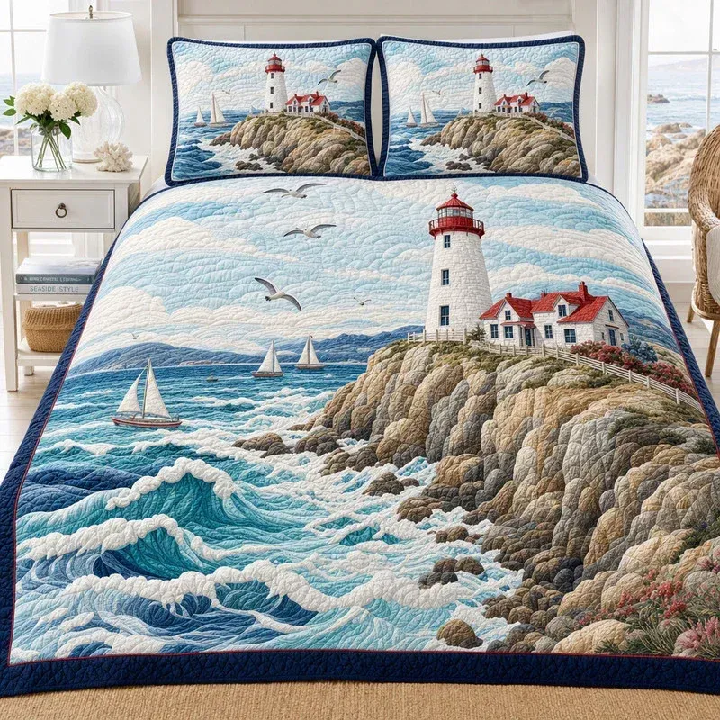 Ocean Lighthouse Coast Bamboo Quilt Bedding Set