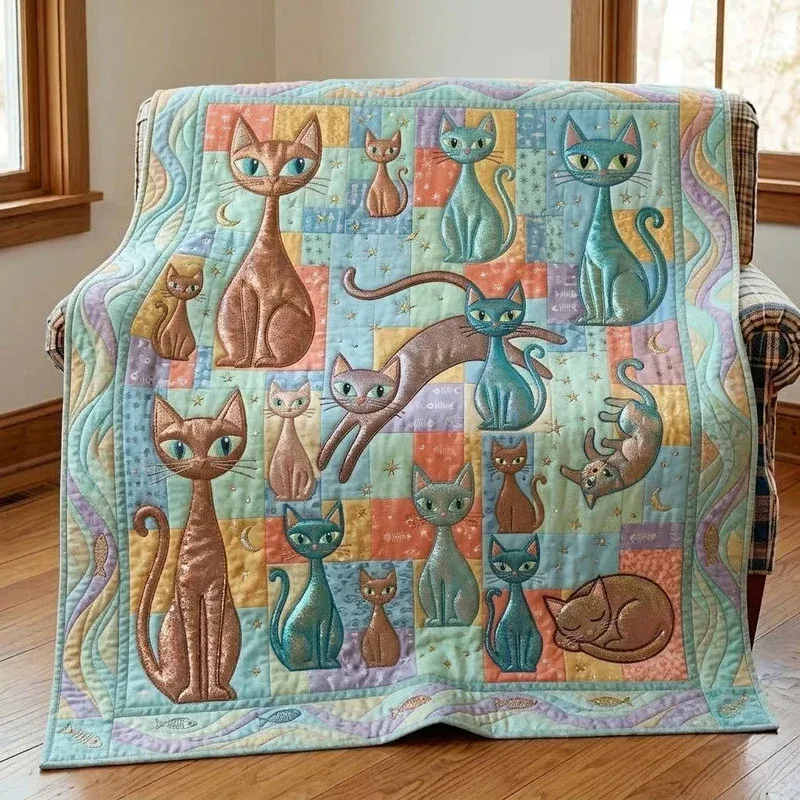 Pastel Meow Studio Bamboo Quilt Blanket