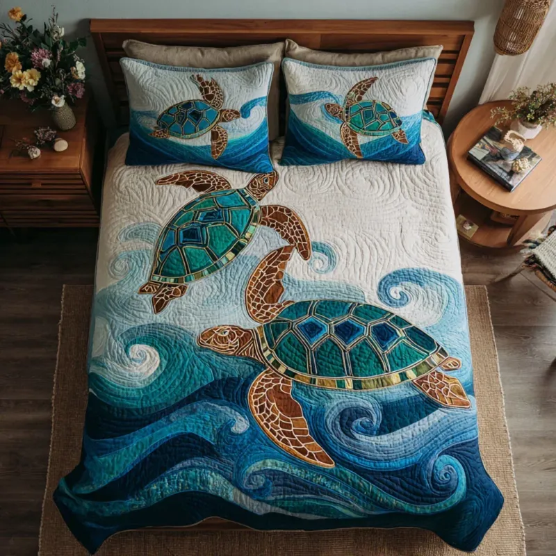 Pelagic Shell Bamboo Quilt Bedding Set